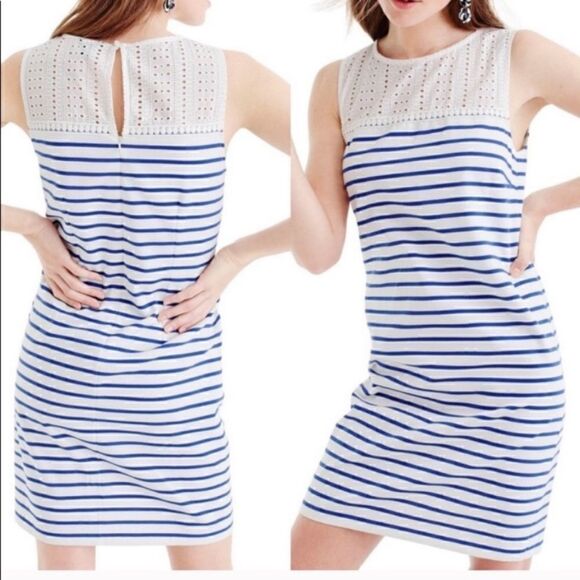 J.Crew Eyelet Yoke & Striped 100% Cotton Dress - Picture 1 of 9